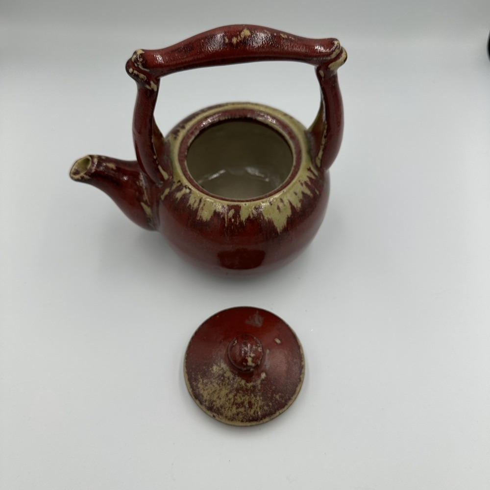 Designpac Ceramic Teapot Red Glaze Rustic‎ Vtg Unique Collectible Signed A24A42